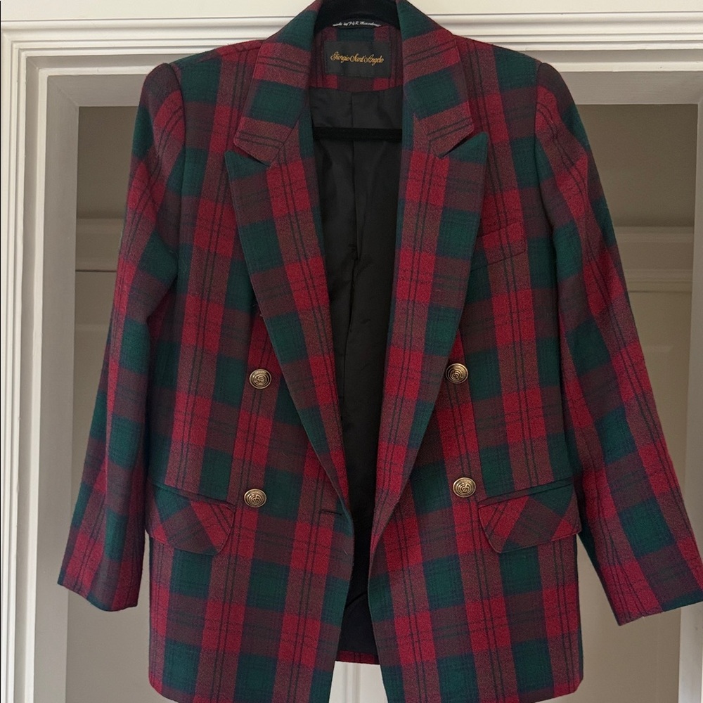 VINTAGE 1980s Giorgio Sant Angelo Red and Green Plaid Blazer - preppy - size 4